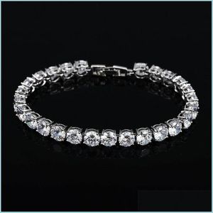 Link Chain Link Chain 11.11 Sale Tennis Bracelet for Woman with Charm 6mm en Round Cubic Zirconia Pseira Classic Wedding Jewelry La Dhrie