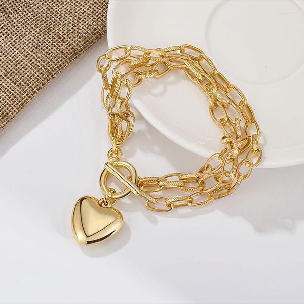 Link Chain Lovr Fashion Bracelets for Women Love Heart Gold Color Metal Declari Cadinas Femeninas de cena profunda Kent22