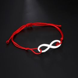 Link, Ketting Lucktune Verstelbare Cord Infinity Armbanden voor Vrouwen Mannen Rood Zwart Touw Roestvrij staal Bedelarmband Paar Sieraden Geschenken