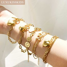 Chaîne à maillons Luxkisskids Boho en acier inoxydable femmes Bracelets Y2K accessoires gros Double Bracelet bijoux esthétiques sur le poignet filles cadeaux G230208