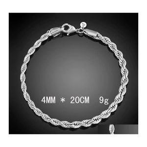 Cadena de eslabones de lujo M 4 mm 925 pulseras de plata esterlina 8 pulgadas mujeres cuerda torcida pulsera envoltura brazalete para hombres S joyería de moda gota D OTBKJ