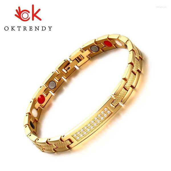 Link Kette Magnetische Edelstahl Armbänder Für Frauen Gold Farbe Serpentin Zirkon Armband Weiblichen ArmreifenLink Lars22