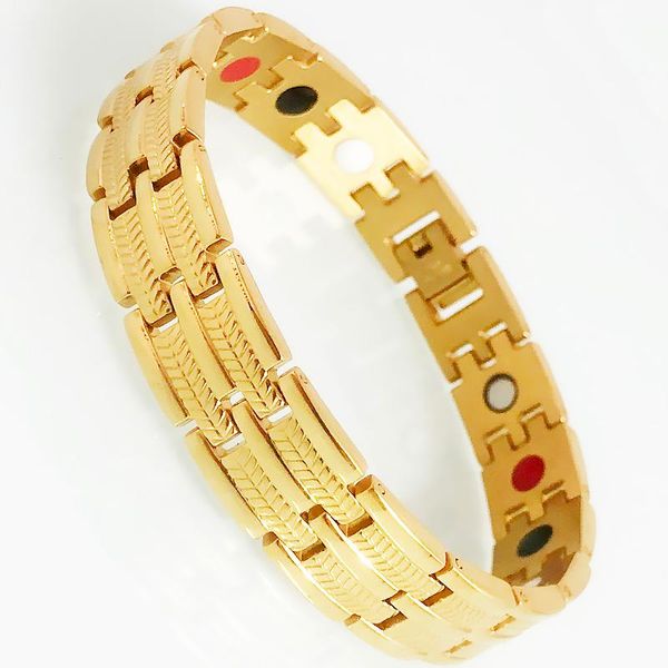 Lien, chaîne mâle qualité plaqué or forme de blé bracelet en acier inoxydable style large thérapie de soins de santé bracelets magnétiques bijoux pour hommes cadeau