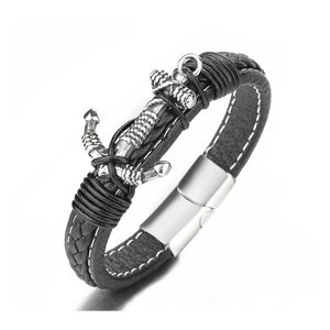 Lien chaîne hommes ancre bracelet en cuir lien mtilayer manchette enveloppé corde bracelet cordon noir bracelet bracelet bijoux magnétique cls Dh6Vx
