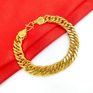 Chaîne à maillons pour hommes plat 10mm grands bracelets en or mode Hip Hop laiton plaqué bijoux garçons