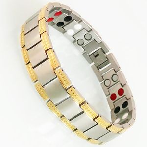 Lien, chaîne Bracelet à main en acier inoxydable plaqué or mat pour hommes Dames Avantages pour la santé 4 en 1 Thérapie Bracelet magnétique Homme Brassard Gitt