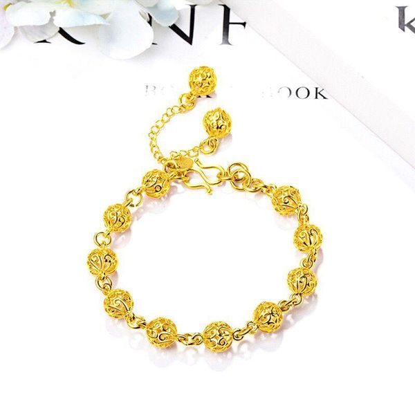 Lien, chaîne MGFam (16.5 cm + 4.5 cm) évider boule ronde Bracelet bijoux pour femmes Cassical Designs couleur or pur sans allergie