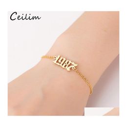 Chaîne à maillons Minimalisme Numéro Bracelet Pour Hommes Femmes Bijoux À La Main Personnalisé Dates Spéciales Année De Naissance Bracelets Vieil Anglais Brithd Otuql