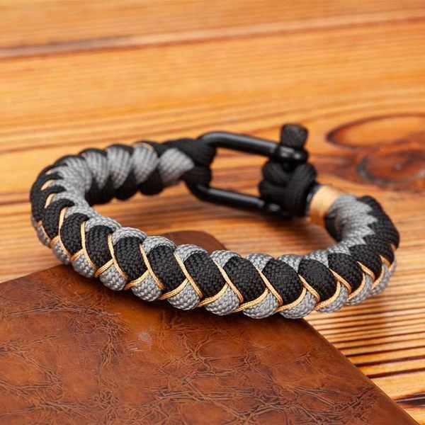 Chaîne à maillons MKENDN Hommes Bracelet de survie en forme de U Bracelet de corde à échelle inversée tissé à la main en plein air pour femmes Boucle de sport en acier inoxydable noir G230222