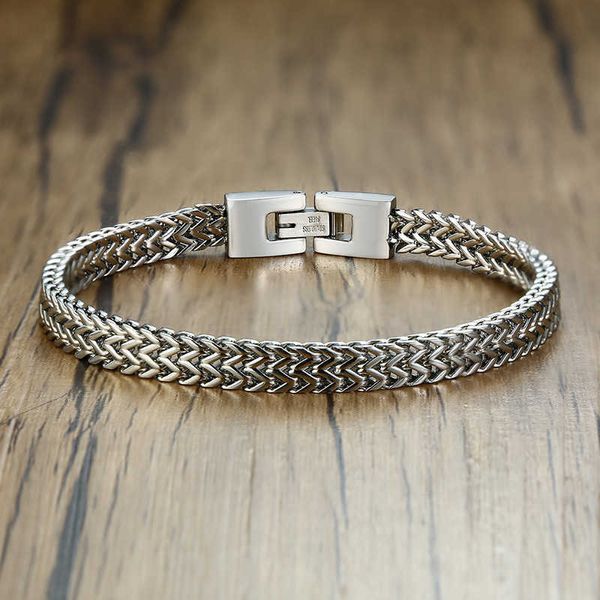 Lien Chaîne Modyle 2022 Nouveau Double Corde Chaîne Hommes Bracelet En Acier Inoxydable Couleur Argent Polonais Couleur Punk Biker Pulseira Masculina Bijoux G230208