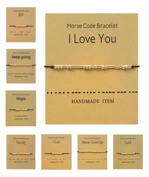 Chaîne de liaison Morse Code Series Bracelets de bracelets à manchette ouverte pour femmes hommes Valentin amitié Gold Color String Ajustement Gift4791483