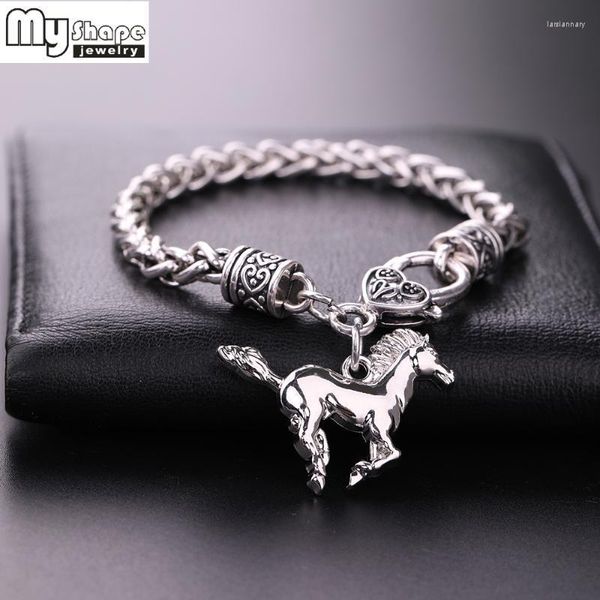 Cadena de eslabones Mi forma Chapado en plata Moda Caballo Charm Pulsera de trigo Moda Hombres Pulseras Brazalete Colgantes Mujeres JewelryLink Lars22