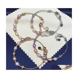 Linkketen Natuurlijke zoetwaterparelarmbanden voor WMen Girls 67 mm ovale sieraden geschenken 925 Sier Clasp Bracelet Drop levering Dhoeo
