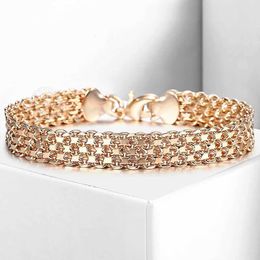 Linkketen Nieuw 10/12mm Big 585 Rose Gold Color Dubbele Weaving Rolo Cable Curb Link Chain Bracelet Bakkels voor mannen Women Sieraden DCBB01 G230208