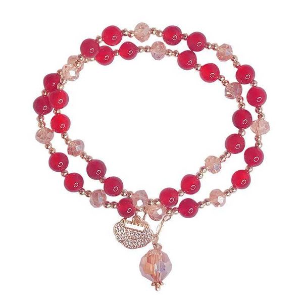 Chaîne à maillons Nouvelle Mode Double Boucle Couleur Bracelet Femmes Mode Japonaise et Coréenne Longévité Serrure Fraise Cristal Grenat Bracelet G230222