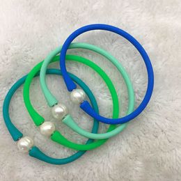 Link Chain One Green Blue Natural White Fresh Water Pearl 11-12mm Sile Rubberen band Bracelet Women Girl Boho Gift G23022222