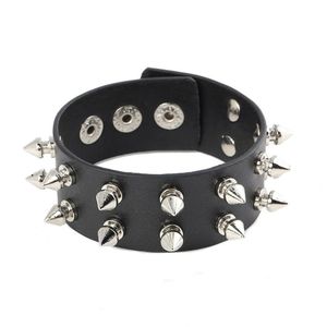 Link Chain One/Two/Three Row Cuspidal Spike Rivets Stud Wide Cuff Leather Punk Gothic Rock Bracelet Unisex Sieraden Braceline