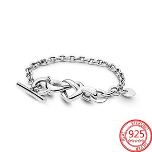 Link Chain Originele 925 Sterling Zilver Geknoopt Hart T-Bar Armband Fit Europese Merk Beacelet Jewelry281T