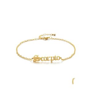 Link Chain Personaliseerde letter Zodiac Bracelet roestvrij staal Oude Engelse Intial armbanden voor vrouwen mode sieraden cadeau drop deli otmtd