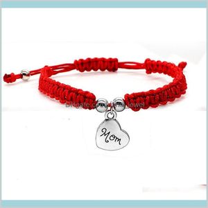 Cadena de eslabones Bonita pulsera de la suerte Te amo mamá Hilo rojo Hermosas pulseras Joyas para mamá Regalo del día de la madre Bendición familiar Chic Char