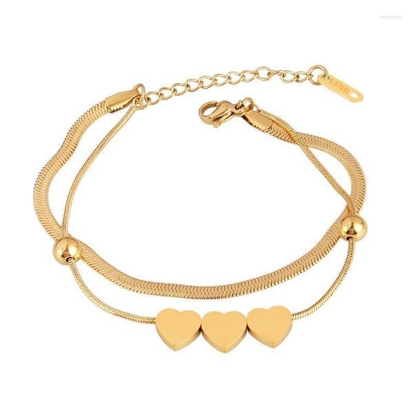 Chaîne à maillons Punk Double couche en acier inoxydable Bracelets pour femme coeur amour étoile ronde pendentif Bracelet bijoux cadeau fête Kent22