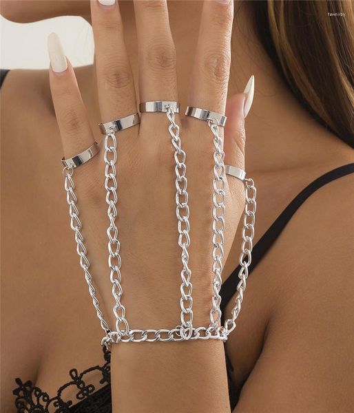 Lien chaîne Punk exagéré alliage épais entrelacé doigt main harnais bracelet plaqué or bracelet pour femmes hommes bijoux cadeau Fawn22