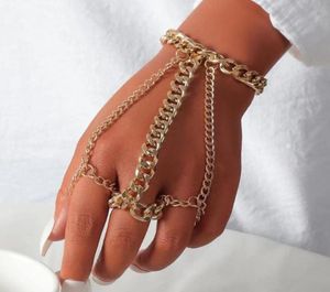 Chaîne de liaison Punk Goth Bohemian Gold Ring Bracelet For Women Fashion Street Style Friends Bijoux Accessoires Party Gifts2136235