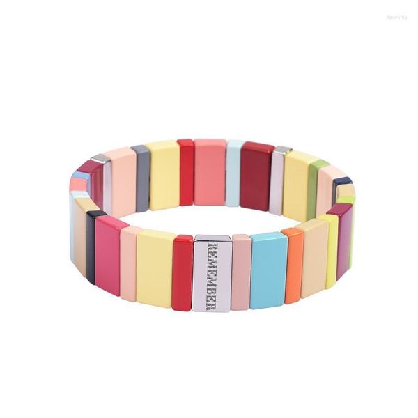 Lien chaîne Rectangle émail tuile empilable Bracelet extensible Tila couleur bloc Couple Bracelet bricolage ami cadeau pour la fête Fawn22