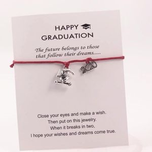 Lien, chaîne Bracelets de corde en cuir rouge 2021 Bachelor Cap Dangle Charms Carte de souhait réglable pour cadeau de remise des diplômes des étudiants