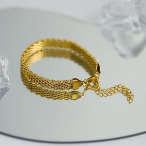 Linkketen retro mesh riem titanium staal vergulde brede armband 18k roestvrije inte22