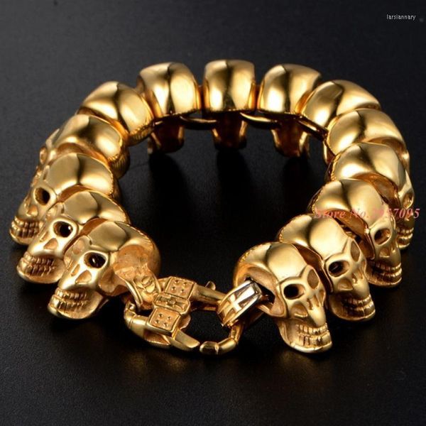 Cadena de eslabones Rock Hombres Pulsera de calavera Joyería Pulseras de acero inoxidable en tono dorado Brazaletes para fiesta Pulseras al por mayor Enlace Lars22