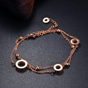 Link, ketting Romeinse cijfers cirkelvormige ring accessoires vrouw armband rose goud kleur dubbellaags polsbandje armbanden bruiloft sieraden