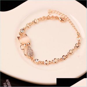 Link Chain Rose Gold Alloy Mooie katarmbanden voor dames femme kinderen meisje geschenk sieraden charmes kristal opalen strass rhinestone bangle c dhczf