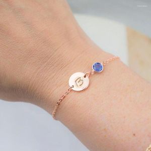 Chaîne à maillons en or rose, pierre de naissance, bracelet initial, disque de bijoux, cadeau de demoiselles d'honneur pour sa sœur Inte22