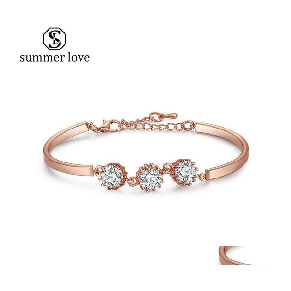 Chaîne à maillons Plaqué Or Rose Charme Bracelets Bracelets Blanc Zircone Cubique Bracelet Pour Femmes Bijoux Cadeaux Graduation Birthdayz Drop D Dhv1T