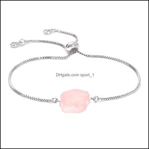 Link Chain Rose Quartz Women Chain Bracelet Diffuse Energy Healing Chakra Crystal Yoga Cuff Gemstone Bangle Rough Origi Dhseller2010 DHBDJ