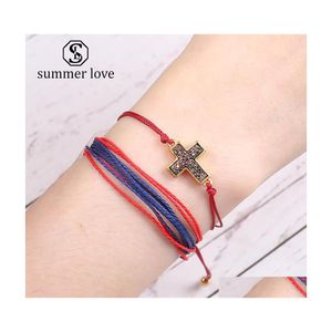 Linkketen verkoop met kaart natuurlijke harssteen kruis druzy armband colorf string touw vlecht verstelbare armbanden voor mannen wensen dhocv