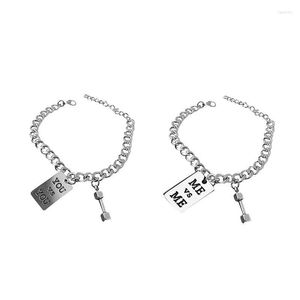 Link Chain Silver Men's Retro Bracelet Ins Sport Fitness Small Dumbbell Titanium Steel Letter Tag Paar sieraden Trend Fawn22