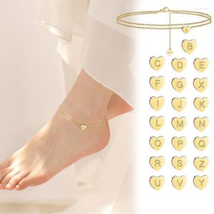 Link Chain Simple Heart enkels armbanden voor vrouwen Vintage Letter Ankle Bracelet Multilayer Barefoot Sandals Foot JewelryLink Lars22