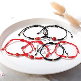 Chaîne à maillons Simple Lovers Lucky Wish Bracelet en corde de haricot rouge pour les femmes à la main Bracelets à cordes noires Couples Bijoux de fête Cadeau F203c