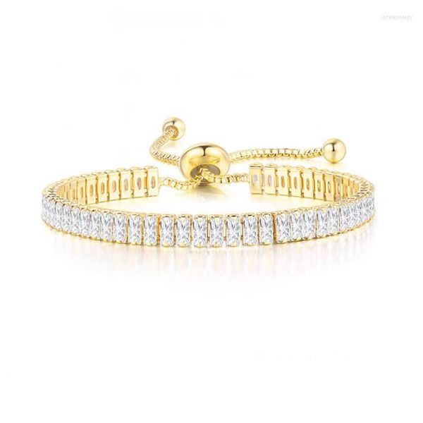 Chaîne de liaison Bracelet de tennis simple pour les femmes Luxury Recangle Zircon Gold Color Bracelets Girls Bijoux Gift DZH009 DZH015 INTE22