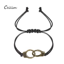 Chaîne à maillons lettrage spécial Dom femme menottes Bracelet fait à la main noir tressé Couple amoureux Saint Valentin cadeau bijoux en gros Ot74X