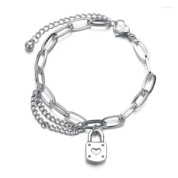 Lien Chaîne En Acier Inoxydable 2022 Mode Haut De Gamme Bijoux Bohême Anciens Amoureux Serrure Coeur Forme Épais Bracelets Pour FemmesLien Lars22