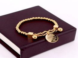 Chaîne à maillons en acier inoxydable, bracelet de perles à billes pour femmes, étiquette circulaire, breloque, brin extensible, "Fantastic Eternal Love York" 2645400