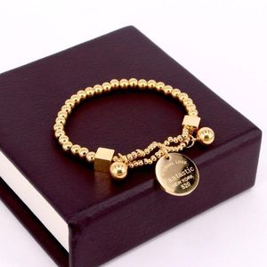 Link Chain roestvrijstalen kogelkralen armband voor vrouwen Circle Tag Charm Stretch Strand Fantastische eeuwige liefde York 321Z