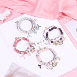 Link Chain Starfish Sweet Ethnic Style Women Girl Flower Elastic Rope Bracelets Whale Tail Double Layer Bangles Inte22
