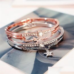 Chaîne à maillons Sterling Sier étoile à cinq branches chaîne de marée Bracelet en or rose étudiante Version coréenne simple bijoux cadeau femmes Li Dhsbu