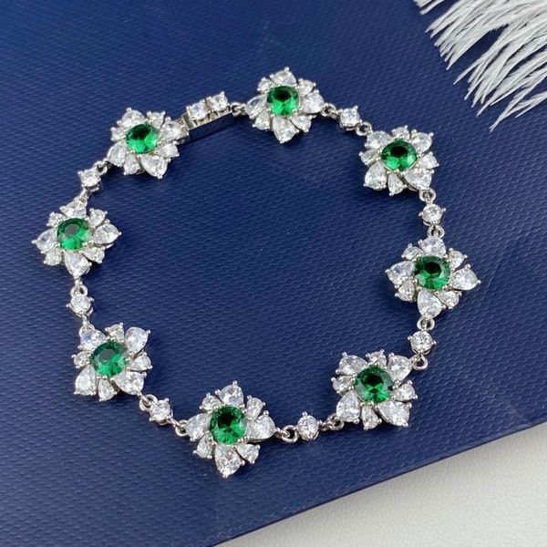 Cadena de eslabones de plata de ley para abuela, pulsera de esmeralda, joyería de moda para mujer, regalo de Navidad Fawn22