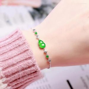 Linkketen Sterling Silver S925 ingelegde chalcedony Full Green Bracelet Gourd Holiday Flower Gift Japans en Koreaans betaalbaar