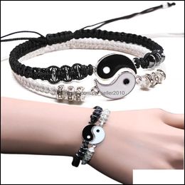 Chaîne à maillons Tai Chi Yin Yang Couple Bracelets Alliage Pendentif Tresse Réglable Bracelet Correspondant Amant Drop Delivery 2021 J Dhseller2010 Dhy8I